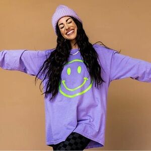 ISO - Dressed in LALA - Purple Smiley Face Oversized Sweatshirt